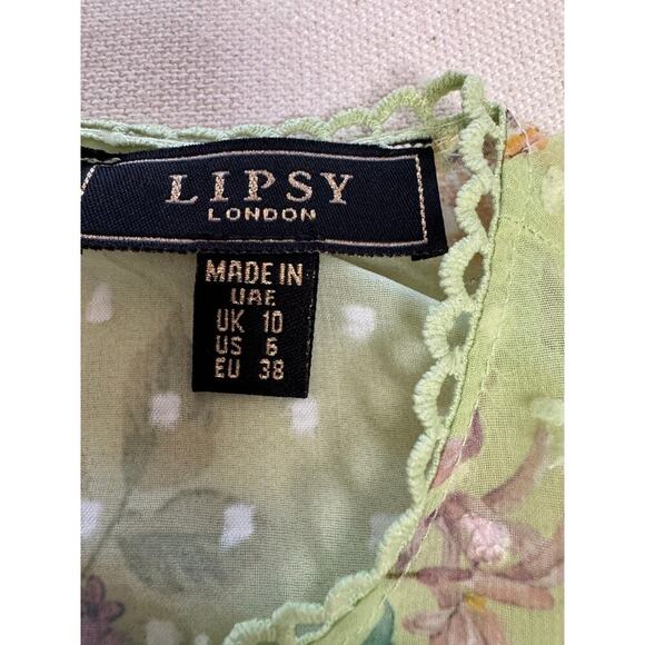 Lipsy London Sheer Floral Too US Size 6 Light Green Short Sleeve Blouse - Picture 7 of 10